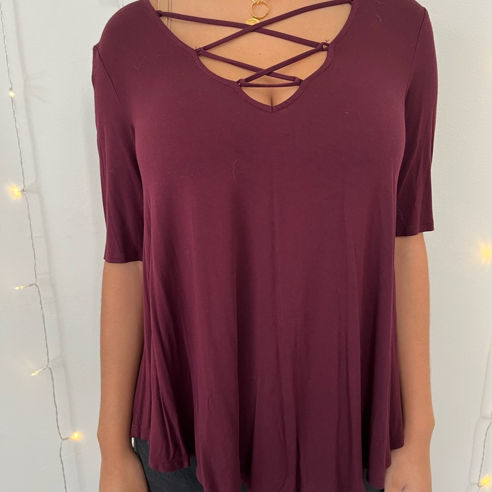 Short sleeve soft tee with neck cutout